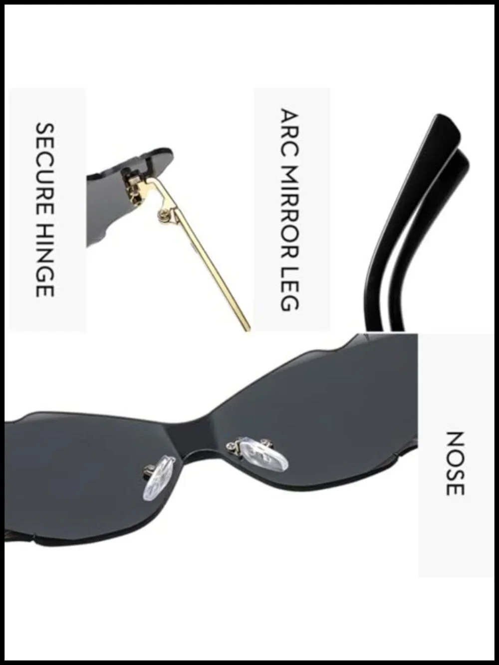 Rimless Cat Eye Sunglasses UV400 Metal Frame Trendy Shades Outdoor Travel
